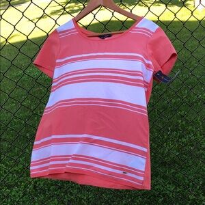 Tommy Hilfiger Women’s Coral/White Striped Top Short Sleeve Size M NWT #1263